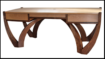 Sculptural madrone oak and walnut desk